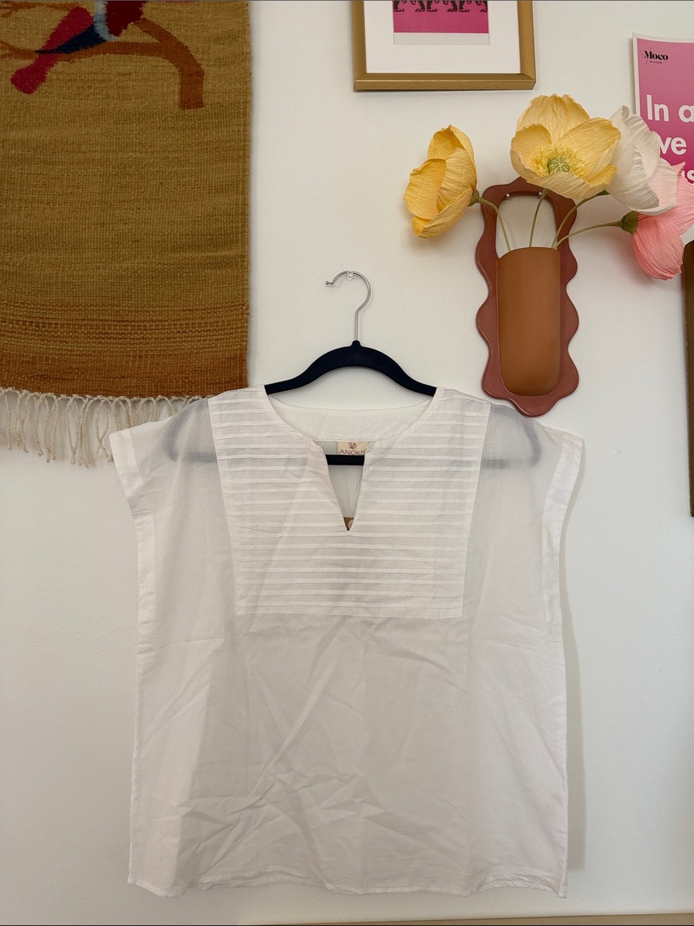 Anokhi Women's White Split-Neck Pintuck Blouse